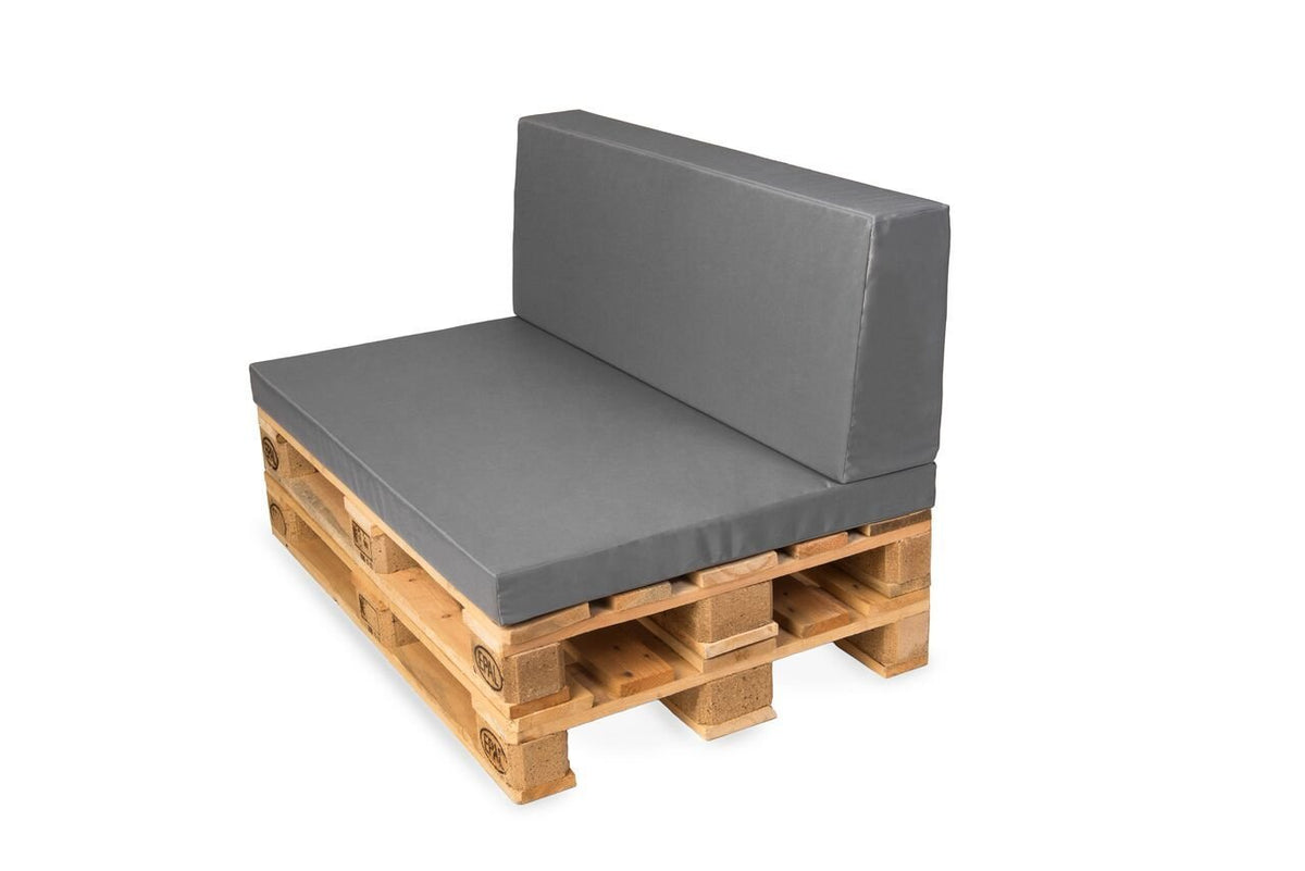 TexDeko Palettenkissen mit Rückenlehne 2TLG Palettensofa, Palettenpolster (120x80x12cm) Schaumstoff Kissen für Europalette Indoor Outdoor (Grau mit wasserabweisendem Bezug)
