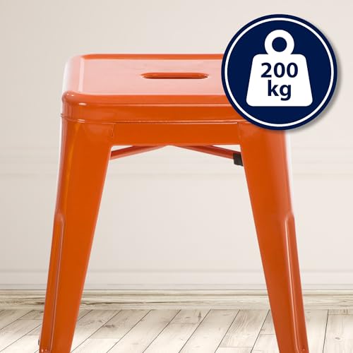 CLP Hocker Armin I Metallhocker stapelbar und pflegeleicht I Stapelhocker bis 200 kg belastbar I Sitzhöhe 46 cm | Farbe orange