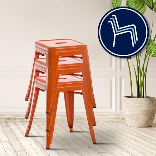 CLP Hocker Armin I Metallhocker stapelbar und pflegeleicht I Stapelhocker bis 200 kg belastbar I Sitzhöhe 46 cm | Farbe orange