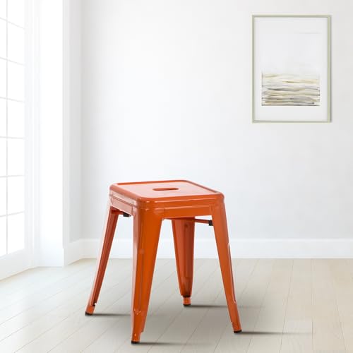 CLP Hocker Armin I Metallhocker stapelbar und pflegeleicht I Stapelhocker bis 200 kg belastbar I Sitzhöhe 46 cm | Farbe orange