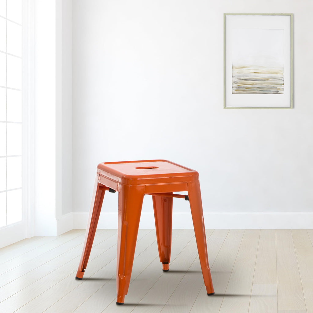 CLP Hocker Armin I Metallhocker stapelbar und pflegeleicht I Stapelhocker bis 200 kg belastbar I Sitzhöhe 46 cm | Farbe orange