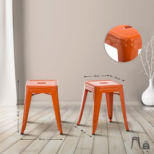 CLP Hocker Armin I Metallhocker stapelbar und pflegeleicht I Stapelhocker bis 200 kg belastbar I Sitzhöhe 46 cm | Farbe orange