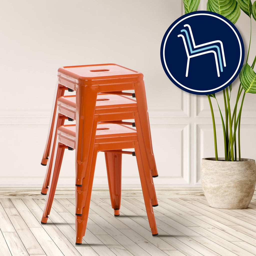 CLP Hocker Armin I Metallhocker stapelbar und pflegeleicht I Stapelhocker bis 200 kg belastbar I Sitzhöhe 46 cm | Farbe orange