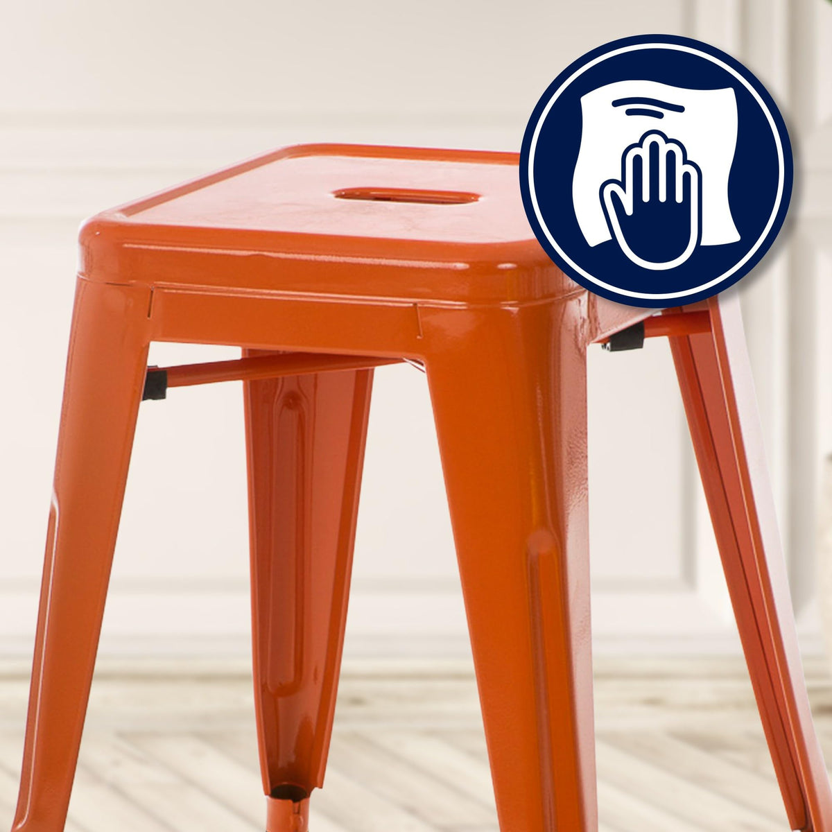 CLP Hocker Armin I Metallhocker stapelbar und pflegeleicht I Stapelhocker bis 200 kg belastbar I Sitzhöhe 46 cm | Farbe orange