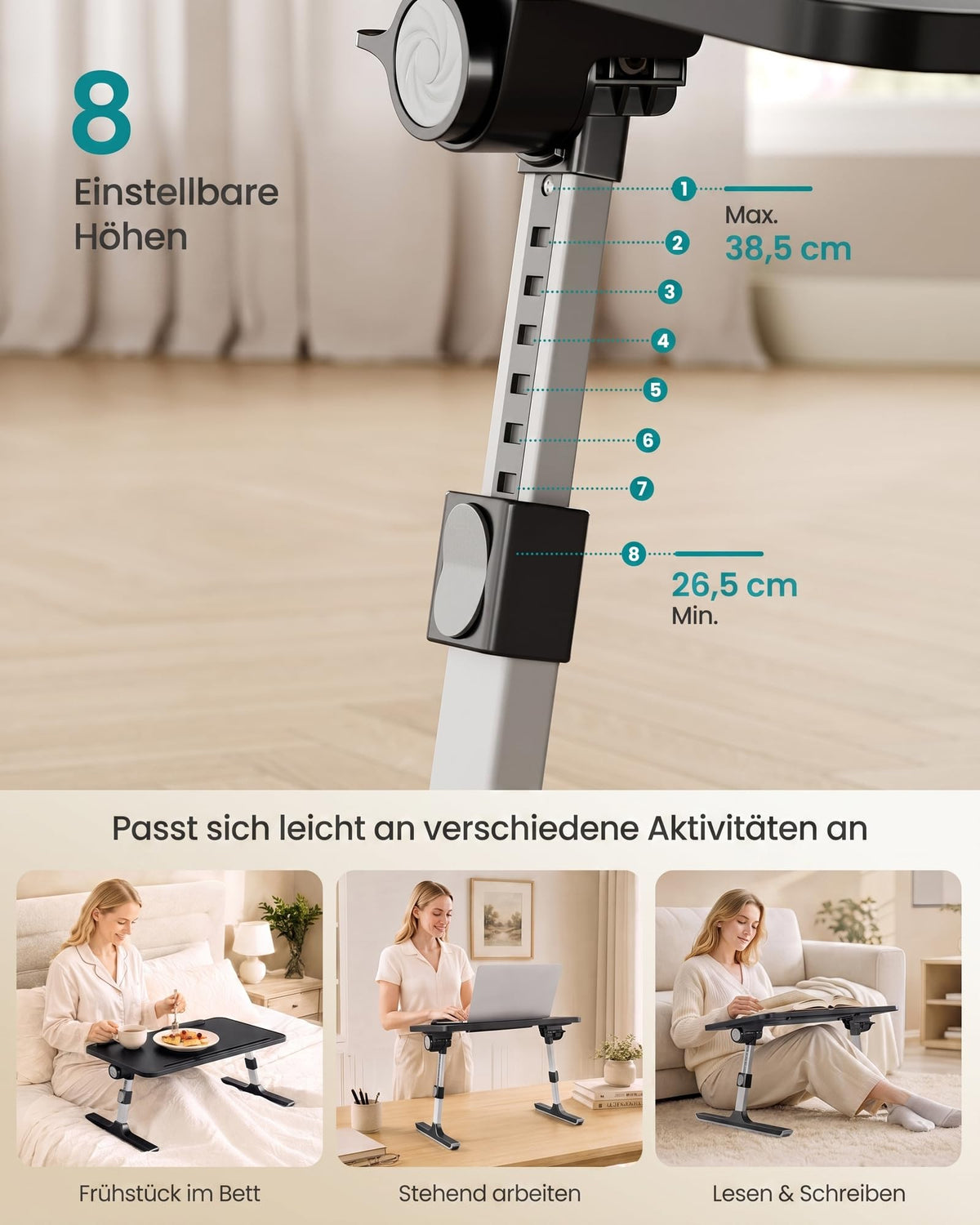 SONGMICS Laptoptisch, Betttisch mit Geräteschlitz, 60 x 40 x 25 cm