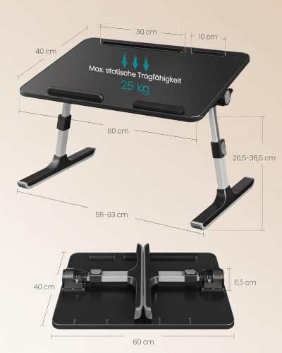 SONGMICS Laptoptisch, Betttisch mit Geräteschlitz, 60 x 40 x 25 cm