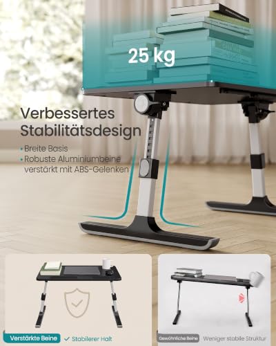 SONGMICS Laptoptisch, Betttisch mit Geräteschlitz, 60 x 40 x 25 cm