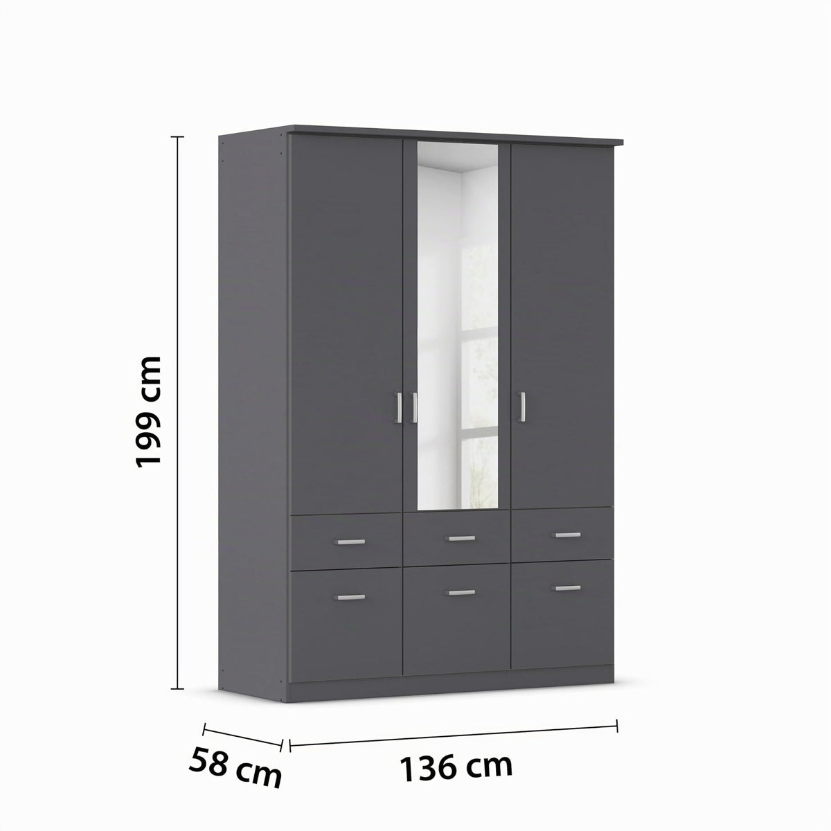Rauch Möbel Bremen, Kleiderschrank, Farbe Grau metallic, Breite 136 cm