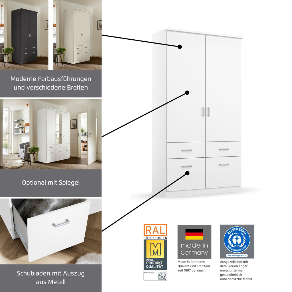 Rauch Möbel Bremen, Kleiderschrank, Farbe Grau metallic, Breite 136 cm