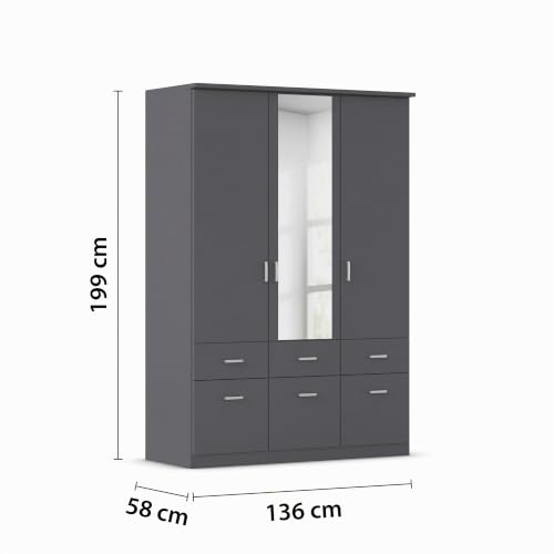 Rauch Möbel Bremen, Kleiderschrank, Farbe Grau metallic, Breite 136 cm