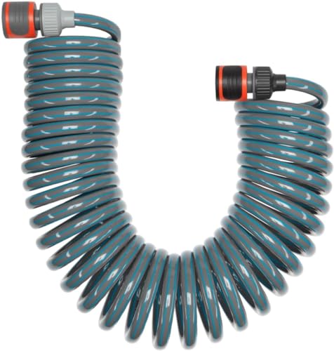 Gardena 4647-20 Spiralschlauch Komplett Set, mit automatischer Schlauchrückstellung, mit Bewässerungsbrause und Hahnverbinder (Schlauchlänge: 10m, Schlauchdurchmesser: 9mm, Set: Ja)