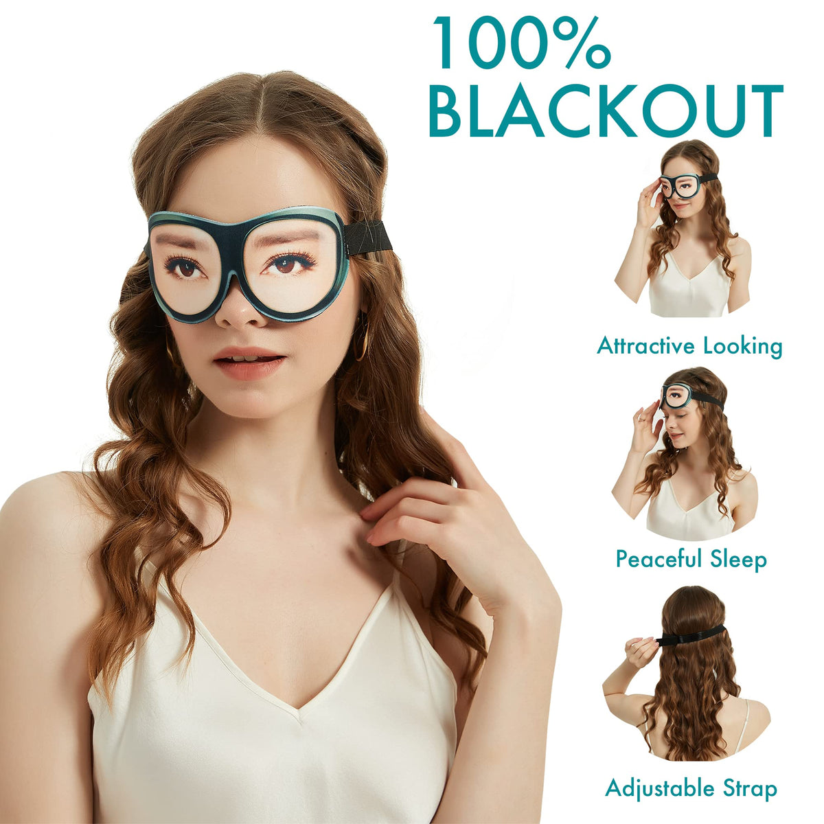 Schlafmaske mit Augen – lustige Schlafbrille für Frauen & Männer, Verdunklungsmaske, leichte Augenmaske mit gratis Tasche (Männeraugen)