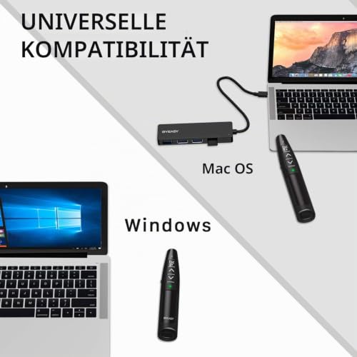 Presenter mit Laserpointer, BYEASY Wireless Laser Pointer mit Grüner Laserpointer, RF 2.4GHz Präsentations Clicker Remote 100ft USB PowerPoint Clicker für Präsentationen und Google Slides