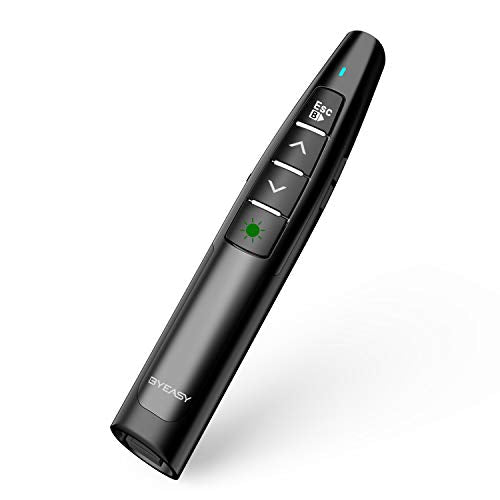 Presenter mit Laserpointer, BYEASY Wireless Laser Pointer mit Grüner Laserpointer, RF 2.4GHz Präsentations Clicker Remote 100ft USB PowerPoint Clicker für Präsentationen und Google Slides