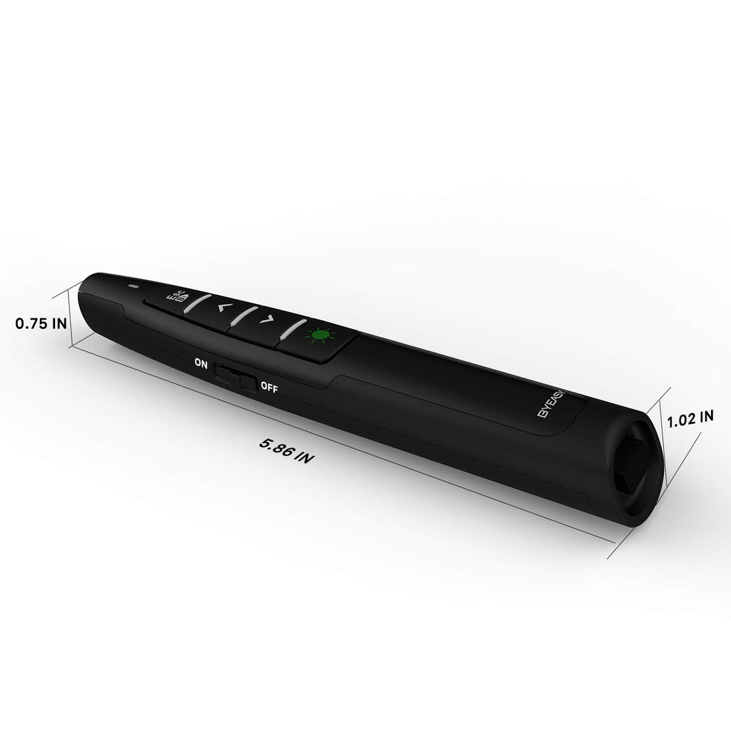 Presenter mit Laserpointer, BYEASY Wireless Laser Pointer mit Grüner Laserpointer, RF 2.4GHz Präsentations Clicker Remote 100ft USB PowerPoint Clicker für Präsentationen und Google Slides