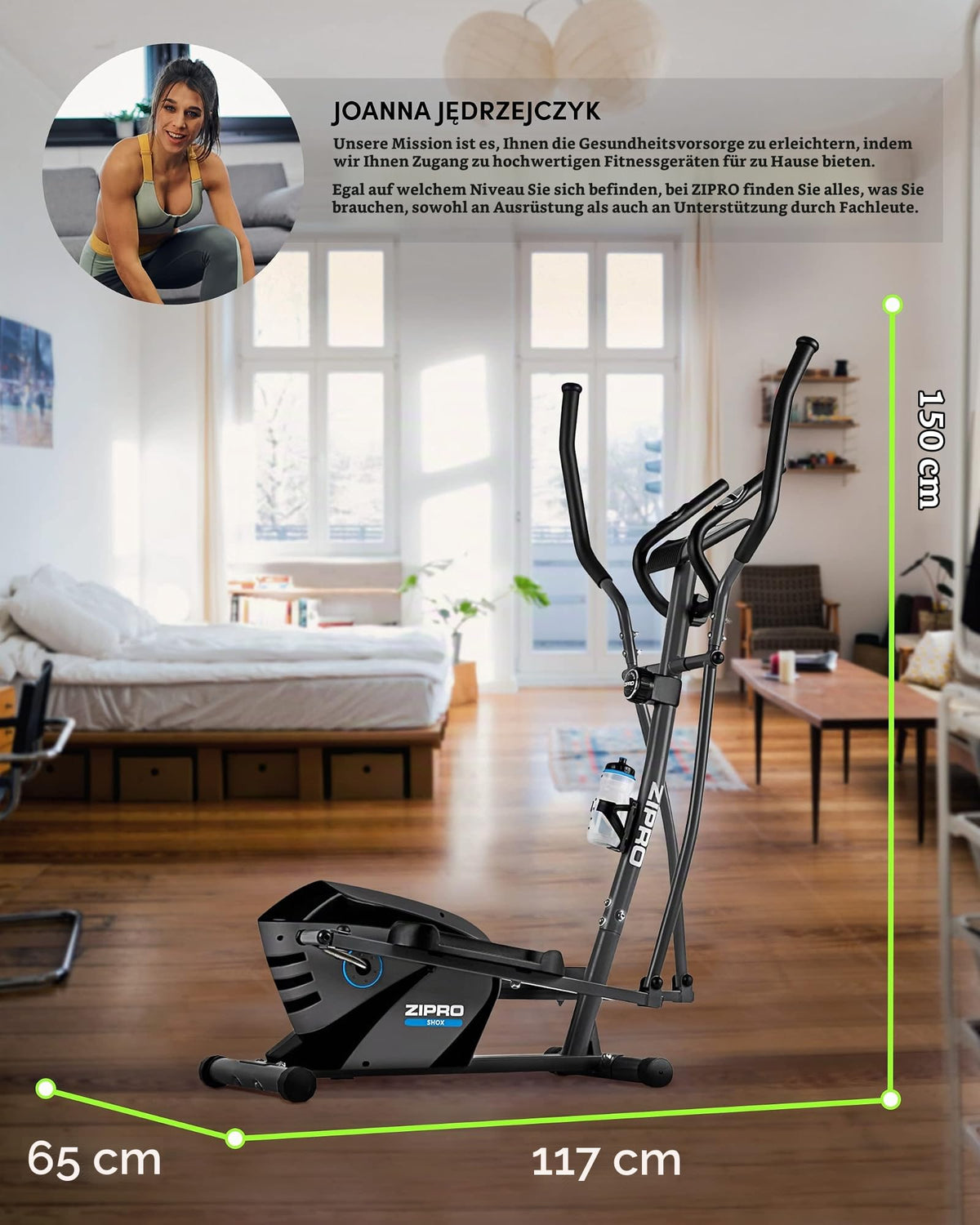 ZIPRO Crosstrainer Shox für Zuhause mit 8 Widerstandsstufen bis 120 kg