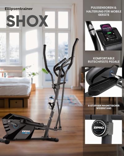 ZIPRO Crosstrainer Shox für Zuhause mit 8 Widerstandsstufen bis 120 kg