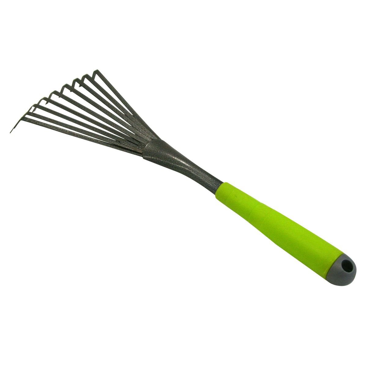 Kleinbesen in Schwarz, pulverbeschichteter Rechen mit Silber-Hammerschlag, Kleinrechen mit formgerechter Handgriff, Gartenwerkzeug mit 9 flachen Federstahlzinken, rostfreie Laubharke