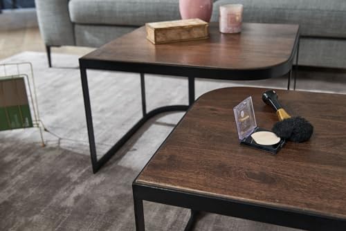 FineBuy Couchtisch 2er Set 60x60x40 cm Mango Massivholz Dunkelbraun