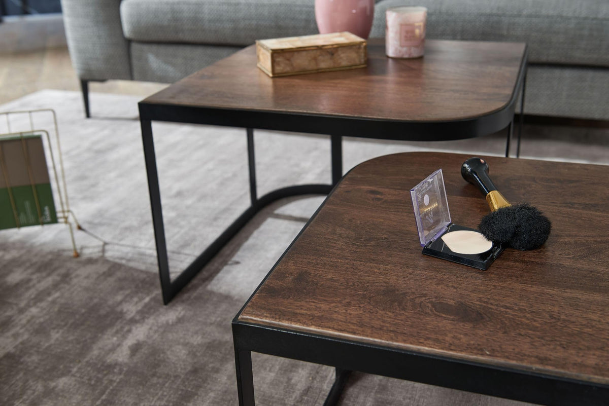FineBuy Couchtisch 2er Set 60x60x40 cm Mango Massivholz Dunkelbraun