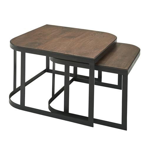 FineBuy Couchtisch 2er Set 60x60x40 cm Mango Massivholz Dunkelbraun