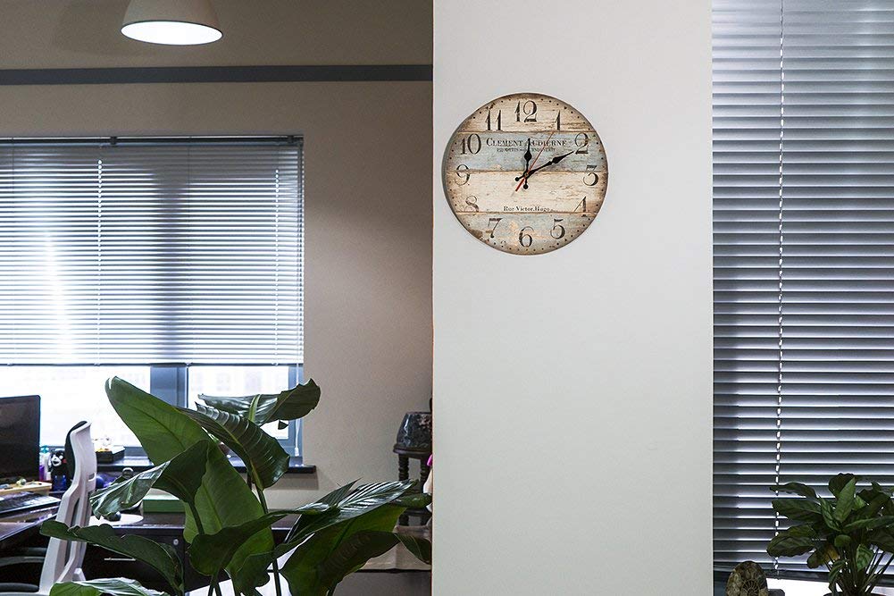 12 Zoll/30CM Holz Wanduhr/Küchenuhr im Landhausstil Stille Nicht-tickende für die Küche,Home Office, Wohnzimmer und Schlafzimmer (Victor Hugo)