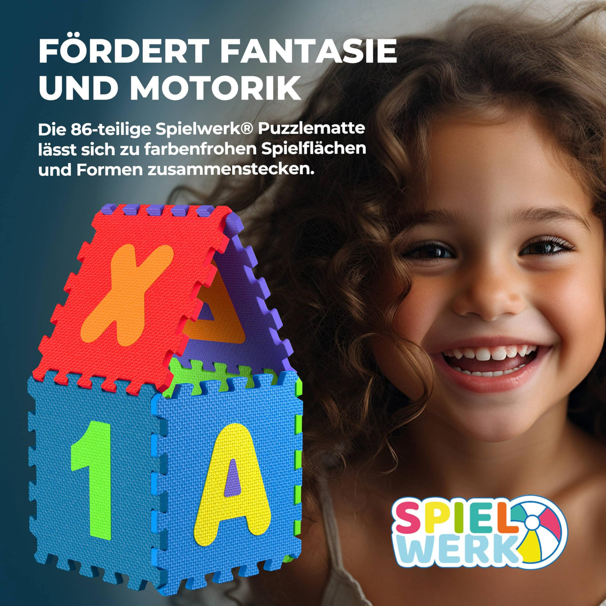 SPIELWERK 86-teilige Puzzlematte Baby Bunt