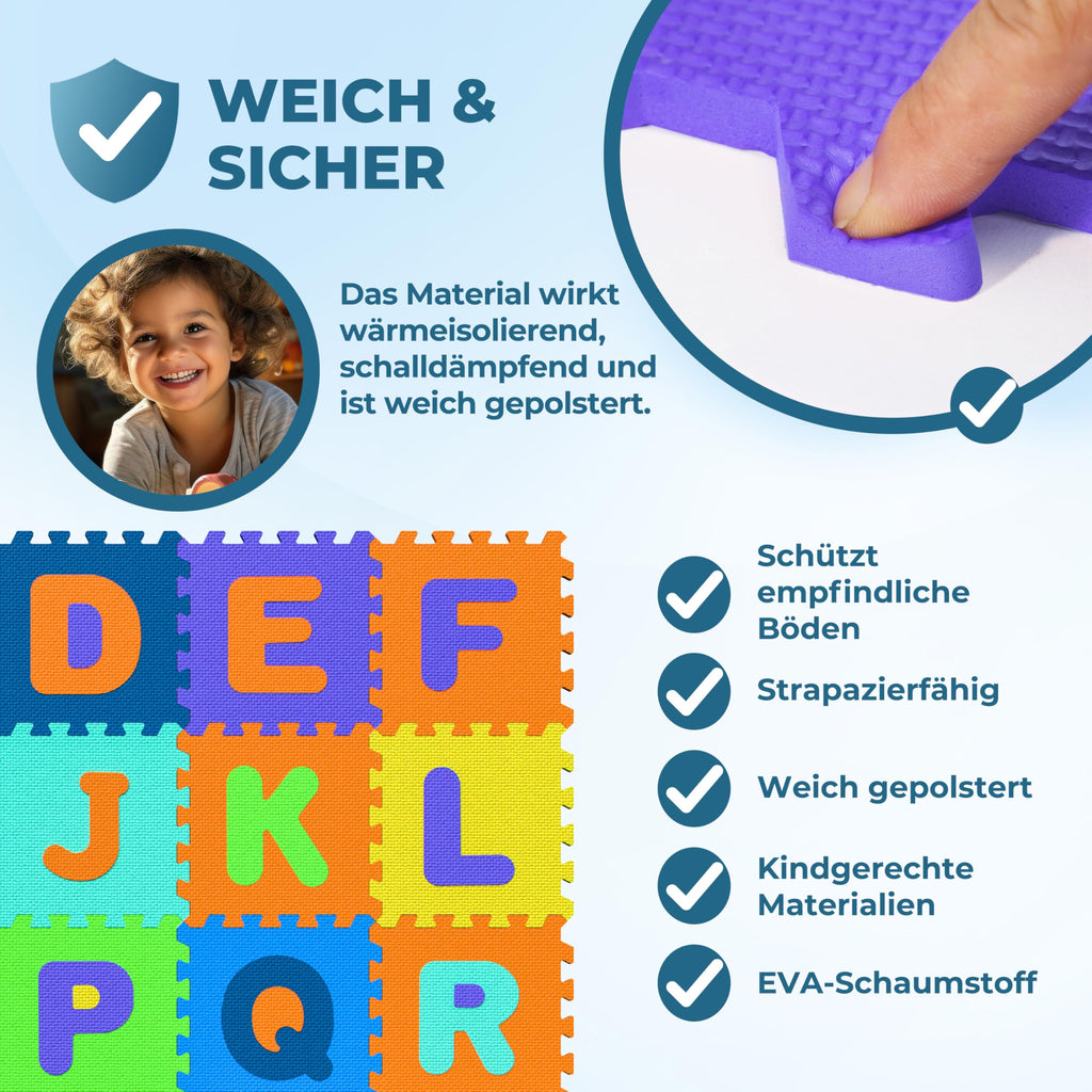SPIELWERK 86-teilige Puzzlematte Baby Bunt