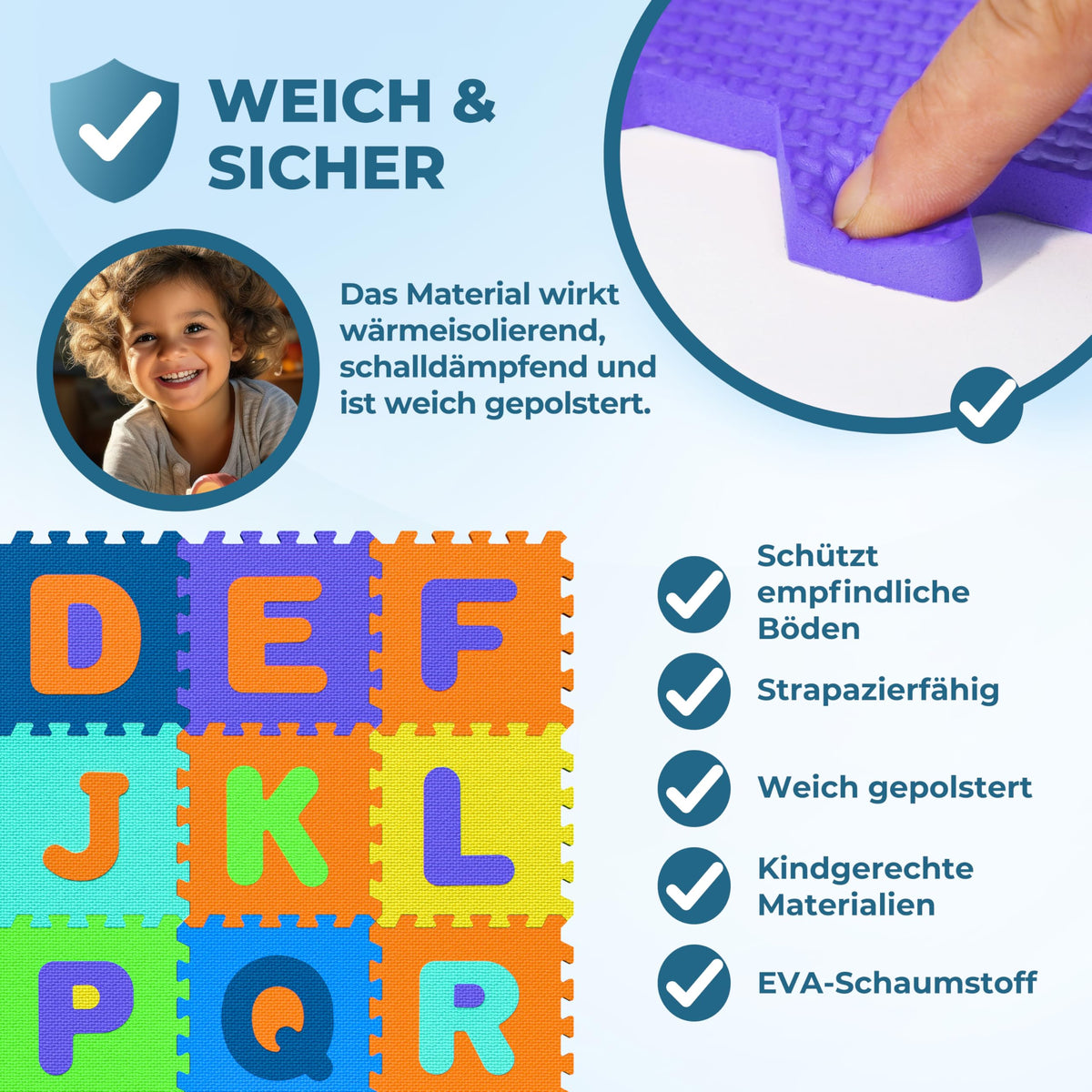 SPIELWERK 86-teilige Puzzlematte Baby Bunt
