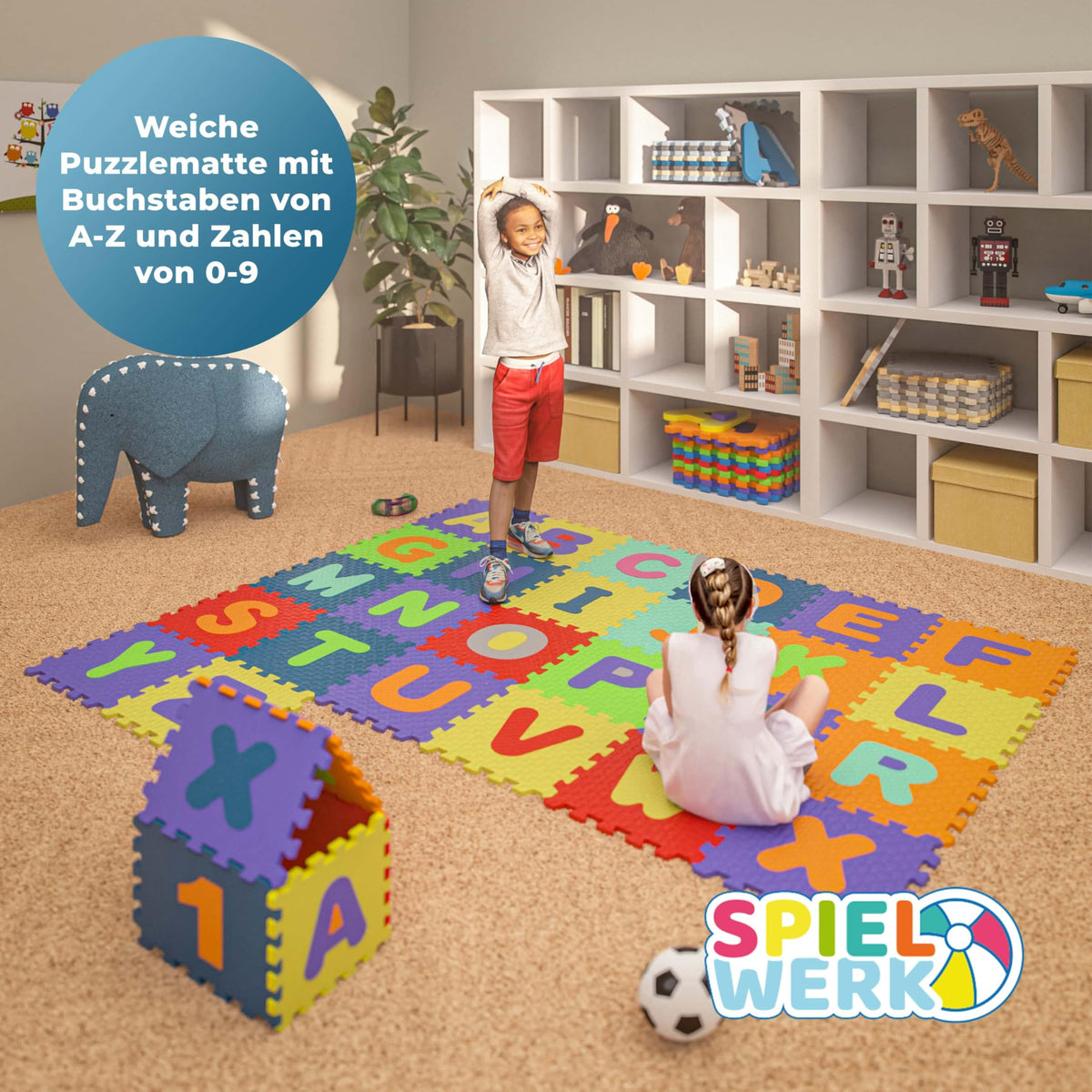 SPIELWERK 86-teilige Puzzlematte Baby Bunt