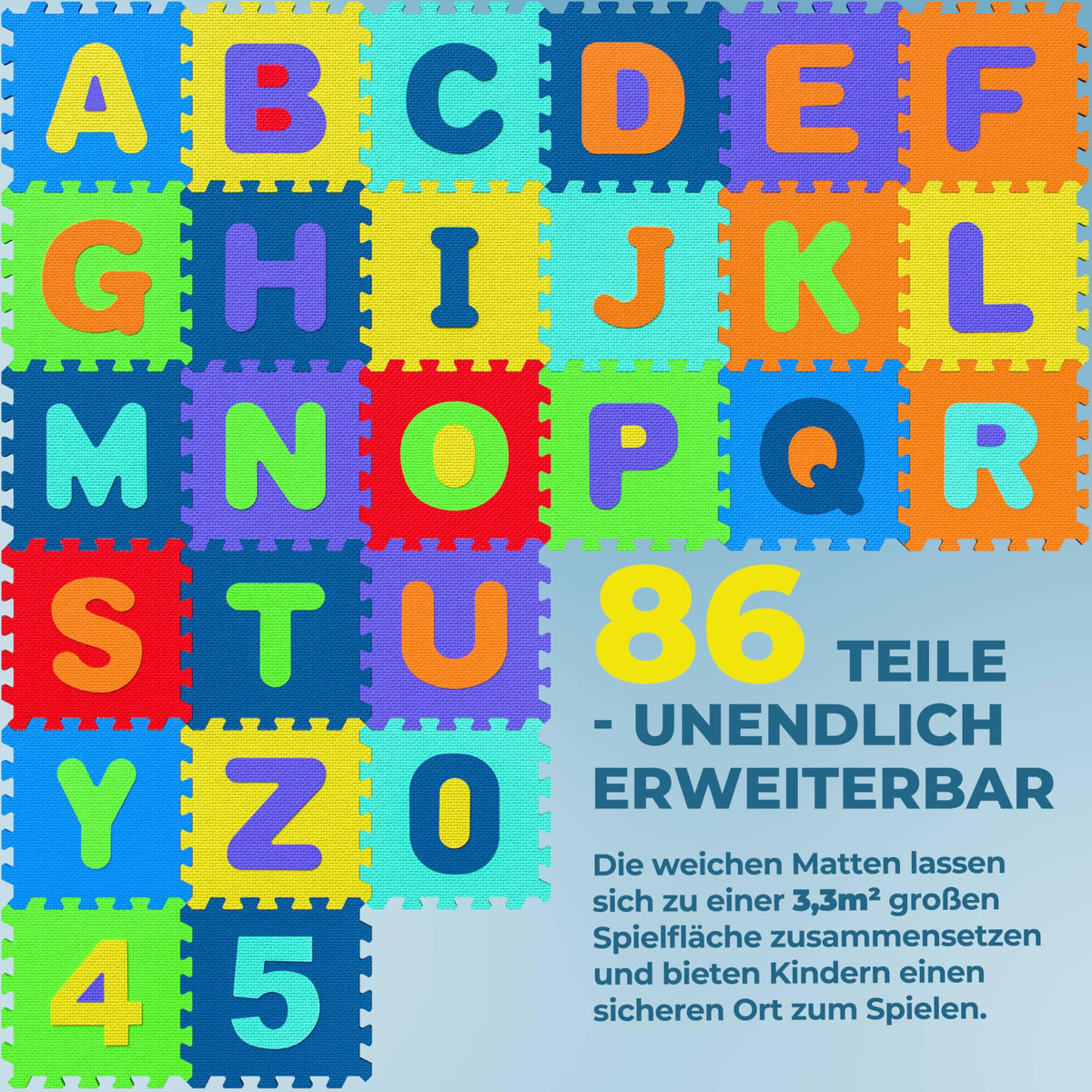 SPIELWERK 86-teilige Puzzlematte Baby Bunt