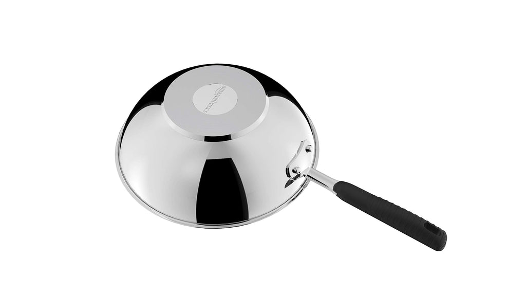 Amazon Basics 3-teiliges Brat- und Wokpfannen-Set mit Antihaftbeschichtung, induktionsgeeignet, mit bequemem Griff, Edelstahl, 24/28/28 cm