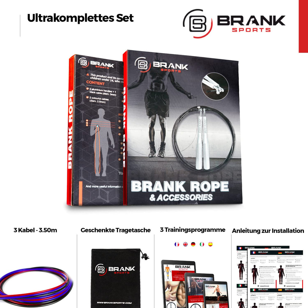 3,5 Meter Springseil Für Erwachsene Fitness - Double-Under-Erfolge - Boxen Sport - Seilspringen - Speed Rope - Sprungseil Erwachsener - Inklusive Gratis Trainingsplan