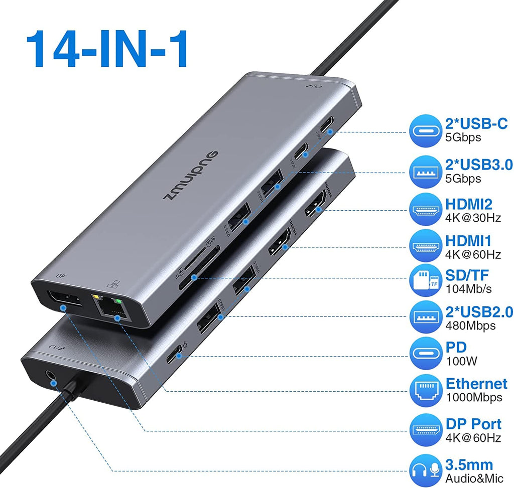 USB C Docking Station 2 Monitore, Laptop Dockingstation Triple Display