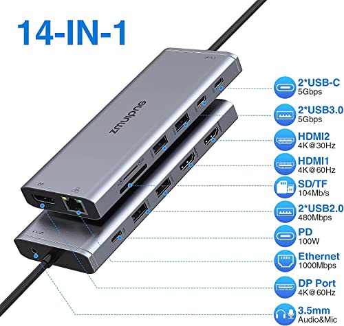 USB C Docking Station 2 Monitore, Laptop Dockingstation Triple Display