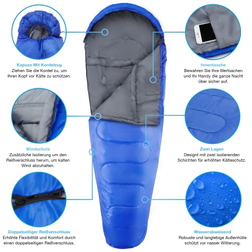 Active Era Mumienschlafsack – Schlafsack Winter & Sommer, wasserabweisend, Windschutz & Ultraleicht, Temperatur -10°C bis 10°C (je nach Modell) - Kleines Packmaß ideal für Outdoor Campen