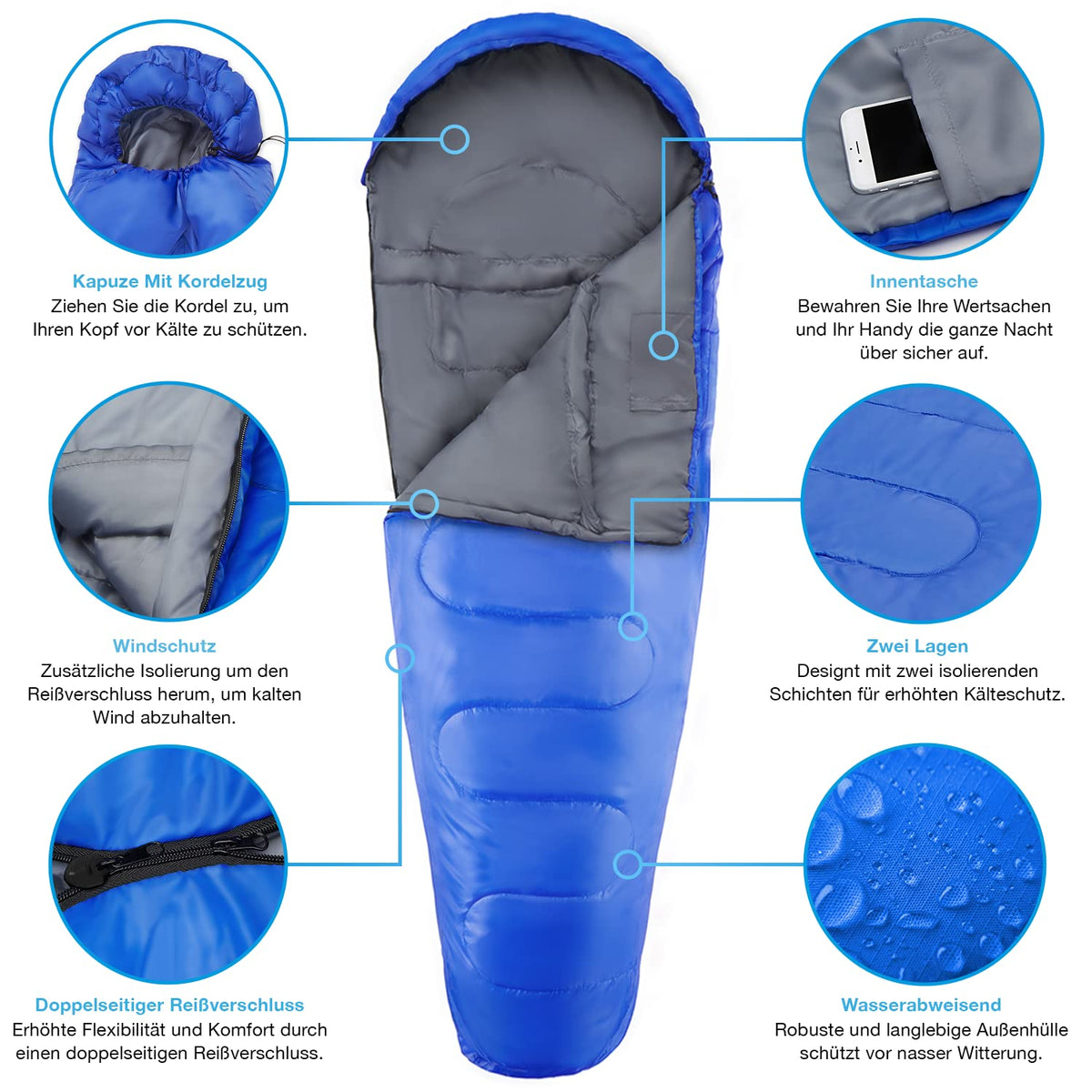 Active Era Mumienschlafsack – Schlafsack Winter & Sommer, wasserabweisend, Windschutz & Ultraleicht, Temperatur -10°C bis 10°C (je nach Modell) - Kleines Packmaß ideal für Outdoor Campen