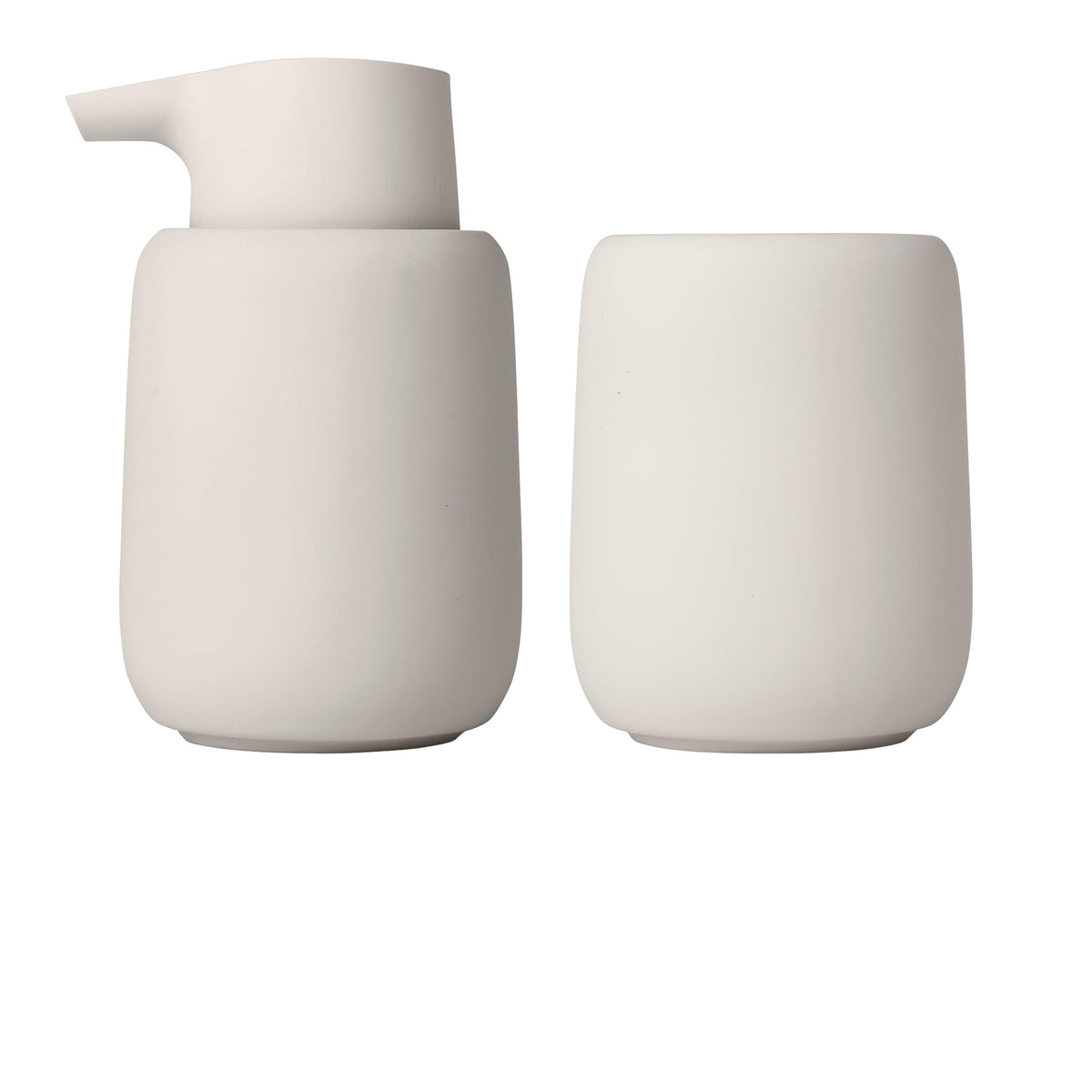 blomus Seifenspender -SONO- 250 ml aus Keramik | Handseifenspender in Beige | Ø8 x 14H cm |Farbe Moonbeam | Flüssigseifenspender mit Pumpkopf
