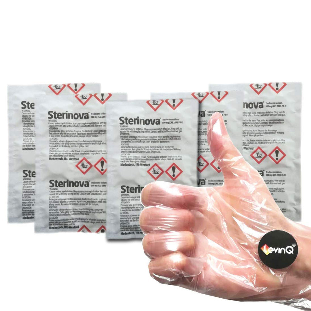 Puritabs Maxi Vorteilspack Sterinova 30x Wasser Rudergerät Tabletten wie Waterrower, Skandika, Hammer, + LevinQ Handschuhe, Extra Konzentriert, Gegen Algen