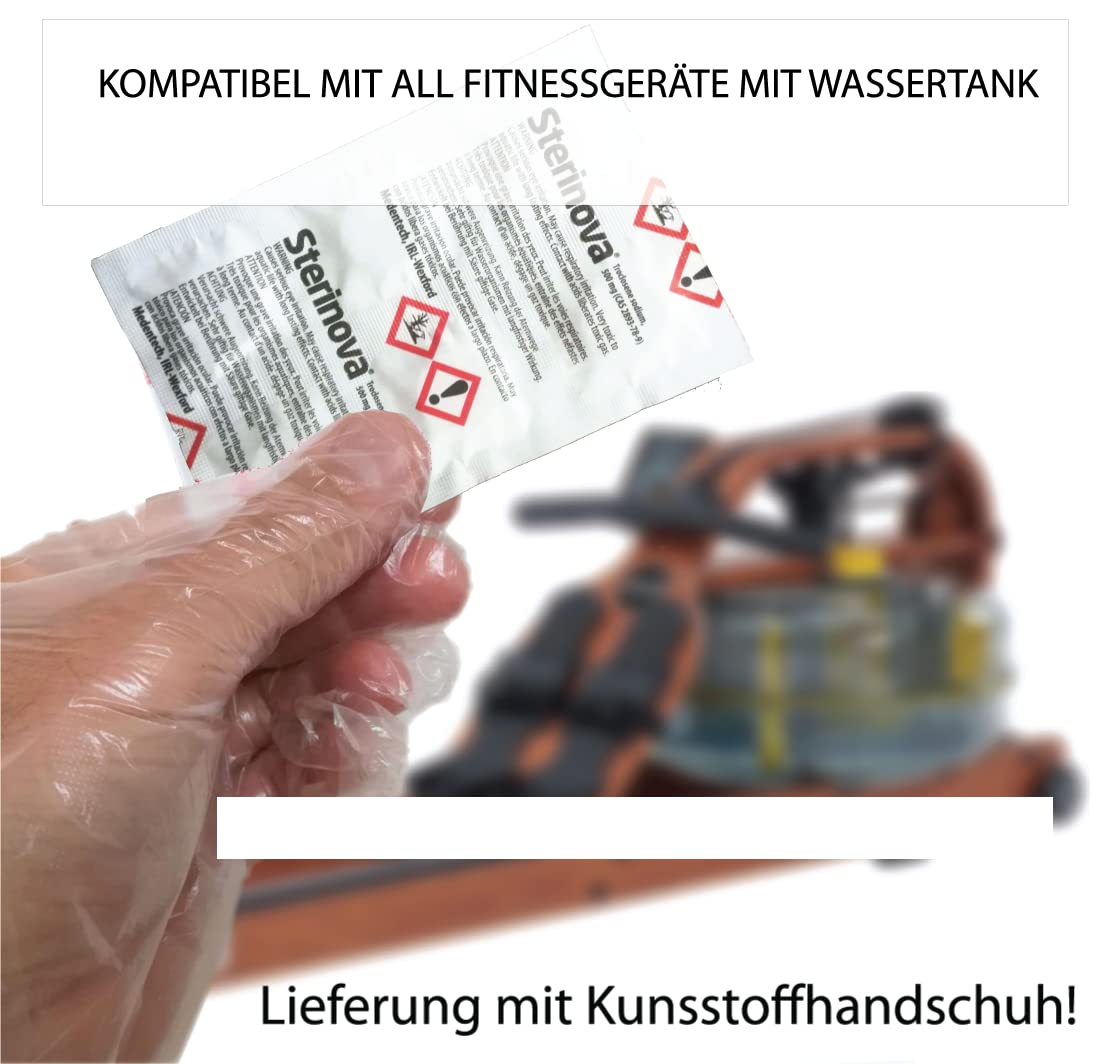 Puritabs Maxi Vorteilspack Sterinova 30x Wasser Rudergerät Tabletten wie Waterrower, Skandika, Hammer, + LevinQ Handschuhe, Extra Konzentriert, Gegen Algen