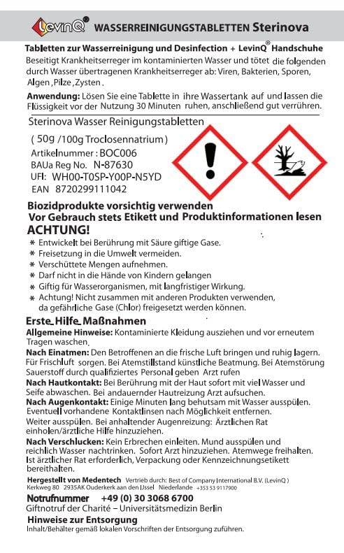 Puritabs Maxi Vorteilspack Sterinova 30x Wasser Rudergerät Tabletten wie Waterrower, Skandika, Hammer, + LevinQ Handschuhe, Extra Konzentriert, Gegen Algen
