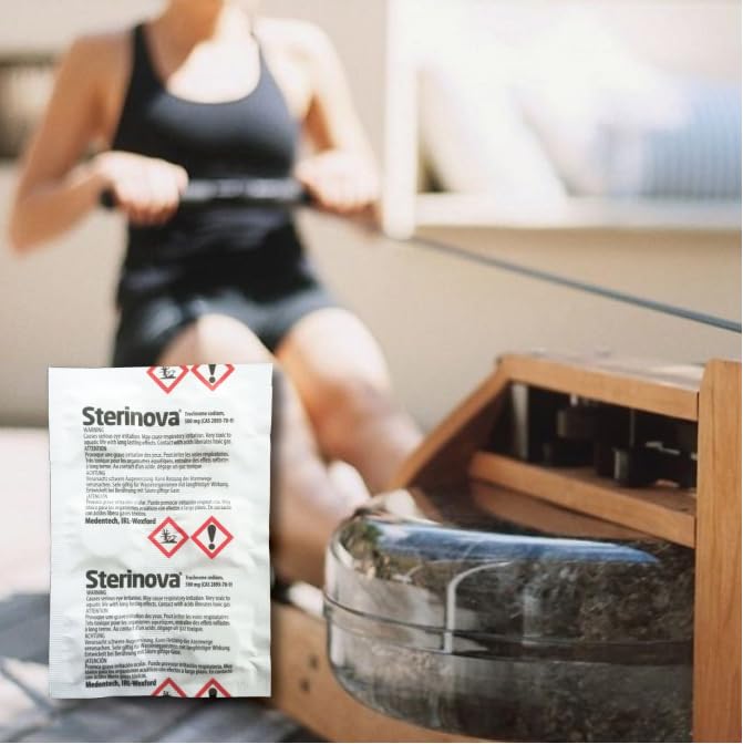 Puritabs Maxi Vorteilspack Sterinova 30x Wasser Rudergerät Tabletten wie Waterrower, Skandika, Hammer, + LevinQ Handschuhe, Extra Konzentriert, Gegen Algen