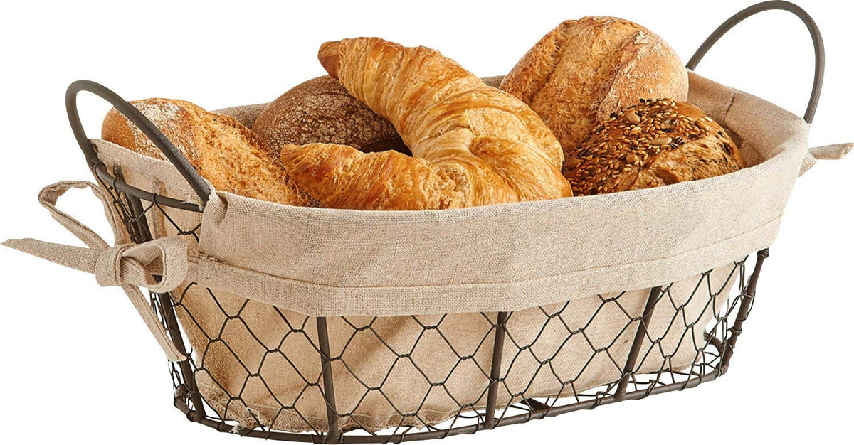 Zeller Brotkörbchen, Draht/Leinen, Braun/Beige, 26 x 17 x 9 cm, 18090