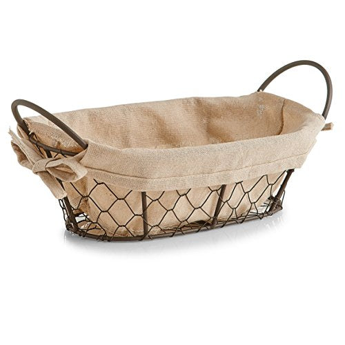 Zeller Brotkörbchen, Draht/Leinen, Braun/Beige, 26 x 17 x 9 cm, 18090