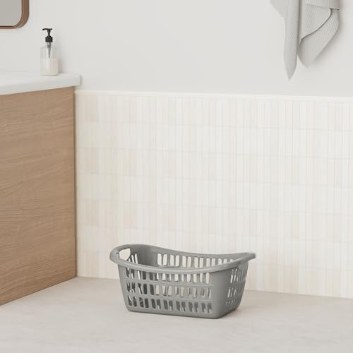 Wäschekorb Wäschewanne Plastik Kunststoff Korb Griffen (Grau)
