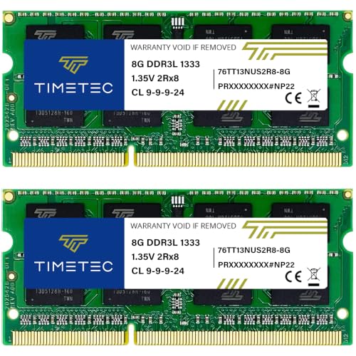 Timetec 16 GB KIT (2 x 8 GB) DDR3L 1333 MHz PC3-10600 Nicht-ECC ungepuffert 1,35 V CL9 2Rx8 Dual Rank 204 Pin SODIMM Laptop Notebook PC Computerspeicher RAM-Modul-Upgrade (16 GB KIT (2 x 8 GB))