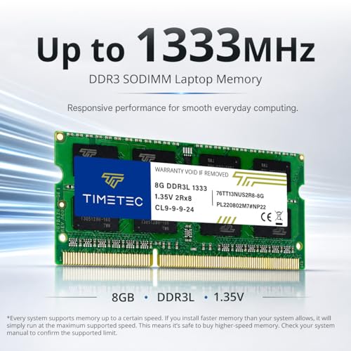 Timetec 16 GB KIT (2 x 8 GB) DDR3L 1333 MHz PC3-10600 Nicht-ECC ungepuffert 1,35 V CL9 2Rx8 Dual Rank 204 Pin SODIMM Laptop Notebook PC Computerspeicher RAM-Modul-Upgrade (16 GB KIT (2 x 8 GB))