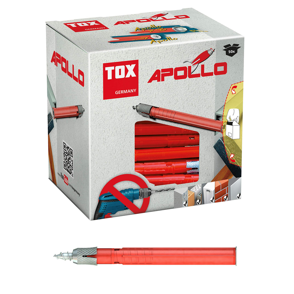 TOX Allzweck-Rahmendübel Apollo 6 x 70 mm, 50 Stück Dübel und 50 Schrauben, 049101051