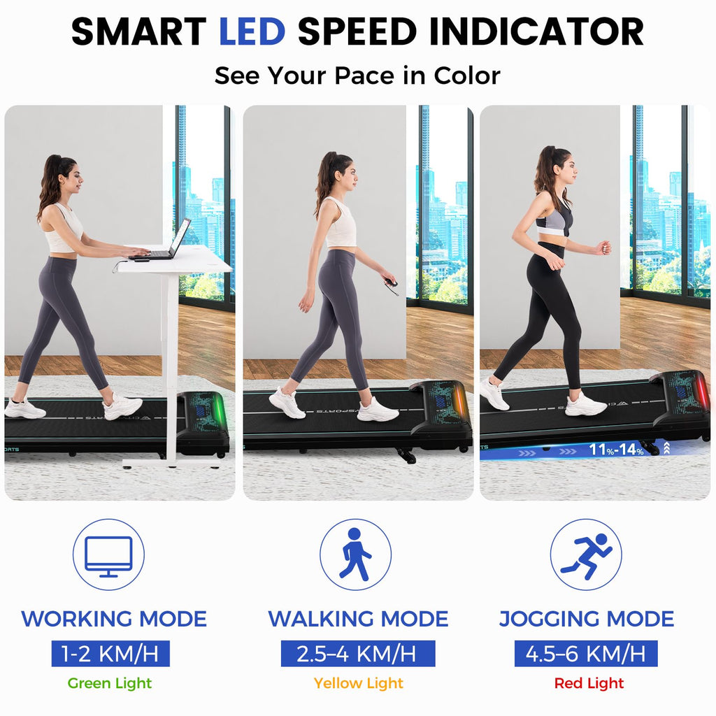 CITYSPORTS Laufband mit Steigung,Walking Pad mit 11 %–14 % Neigung,LED-Anzeige & Lichteffekt,1–6 km/h,Laufband für Zuhause Büro mit Fernbedienung