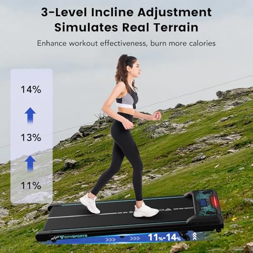 CITYSPORTS Laufband mit Steigung,Walking Pad mit 11 %–14 % Neigung,LED-Anzeige & Lichteffekt,1–6 km/h,Laufband für Zuhause Büro mit Fernbedienung